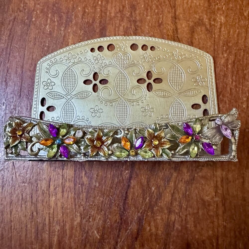Bijou Jeweled Metal Mail Napkin Letter Holder Floral Rhinestone Desk Organizer